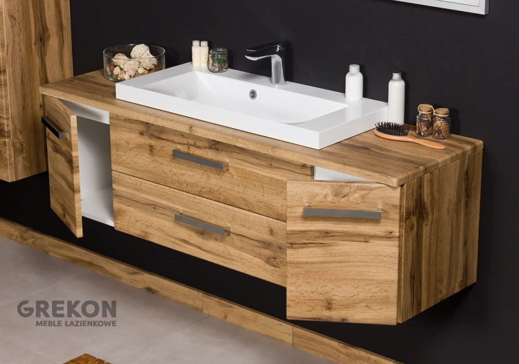 Elegancka szafka łazienkowa w kolorze naturalny dąb
