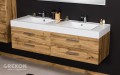 Podwieszana szafka łazienkowa naturalny dąb z podwójną umywalką