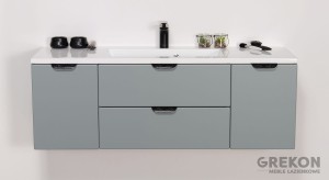 Szafka łazienkowa miętowa 120cm MAGNOLIA z umywalką - czarne uchwyty