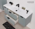 Nowoczesna szafka łazienkowa kolor miętowy z białą umywalką seria Magnolia