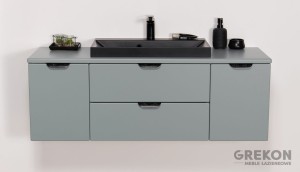 Szafka łazienkowa miętowa 120cm MAGNOLIA z blatem i umywalką - czarne uchwyty