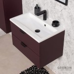Burgundowa szafka łazienkowa 60 cm z białą umywalką