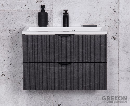 Szafka łazienkowa 60 cm szara z białą umywalką