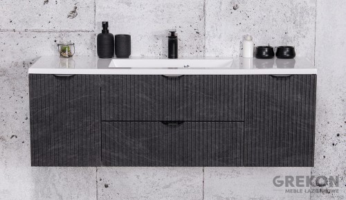 Szafka łazienkowa 120 cm z białą dolomitową umywalką