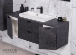 Podwieszana szafka łazienkowa szara 120 cm z białą dolomitową umywalką