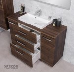 Elegancka brązowa szafka łazienkowa 120 cm z białą umywalką