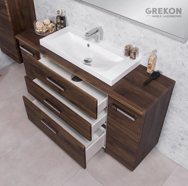 Elegancka szafka do łazienki brązowy kolor 140 cm