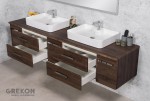 Elegancka i praktyczna szafka łazienkowa w kolorze brązowym z dwiema ceramicznymi umywalkami