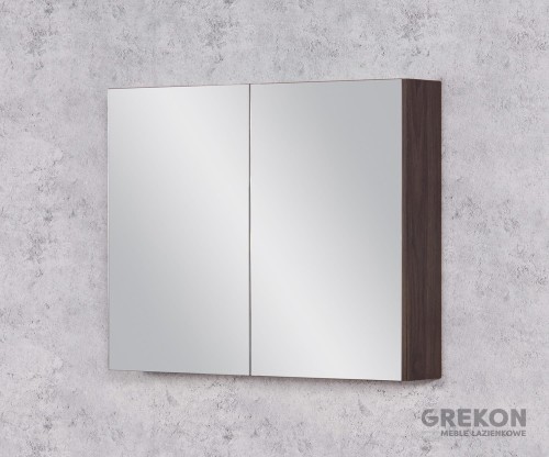 Praktyczna szafka łazienkowa orzechowe drewno z lustrem 80x65 cm