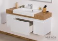 Podwieszana biała szafka łazienkowa z blatem naturalny dąb