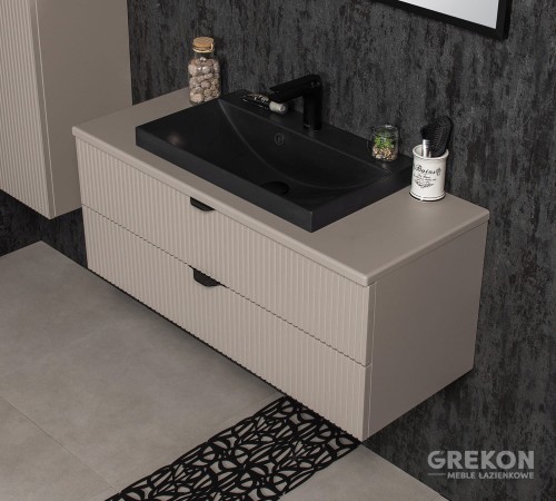 Szafka łazienkowa 100 cm z dwiema szufladami oraz czarną nablatową umywalką