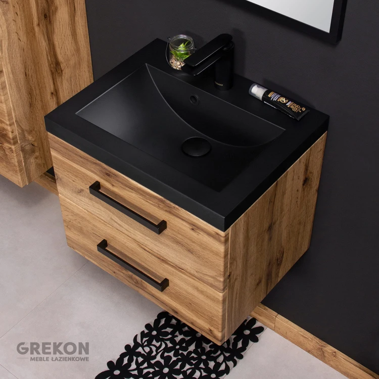 Szafka łazienkowa 50 cm z czarną matową umywalką seria Fokus New Loft