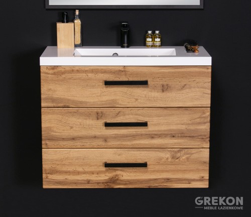 Szafka łazienkowa podwieszana 80 cm dąb naturalny