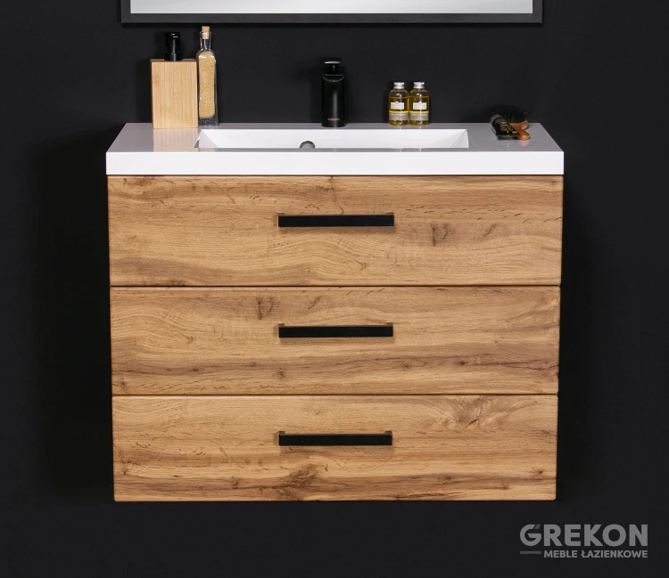 Szafka łazienkowa podwieszana 80 cm dąb naturalny