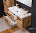 Elegancka szafka łazienkowa 90 cm w kolorze dąb naturalny z białą umywalką