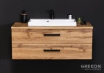 Elegancka szafka łazienkowa w kolorze dąb naturalny z blatem i umywalką nablatową