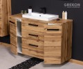 Dąb naturalny szafka łazienkowa 120 cm z blatem oraz białą dolomitową umywalką