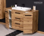 Dąb naturalny szafka łazienkowa 120 cm z blatem oraz białą dolomitową umywalką