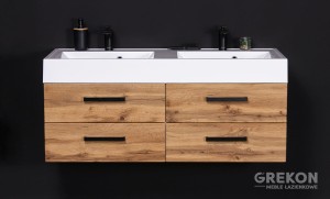Szafka łazienkowa dąb naturalny 120cm FOKUS NEW LOFT z umywalką podwójną