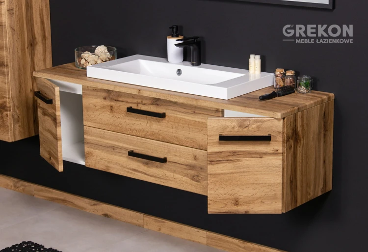 Elegancka szafka łazienkowa w matowym kolorze naturalnego dębu