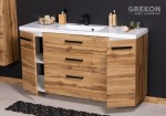 Szafka łazienkowa 140 cm w kolorze naturalnego dębu z umywalką oraz czarnymi uchwytami