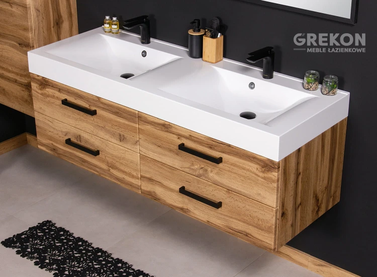 Szafka łazienkowa z czterema szufladami oraz podwójną umywalką seria Fokus New Loft