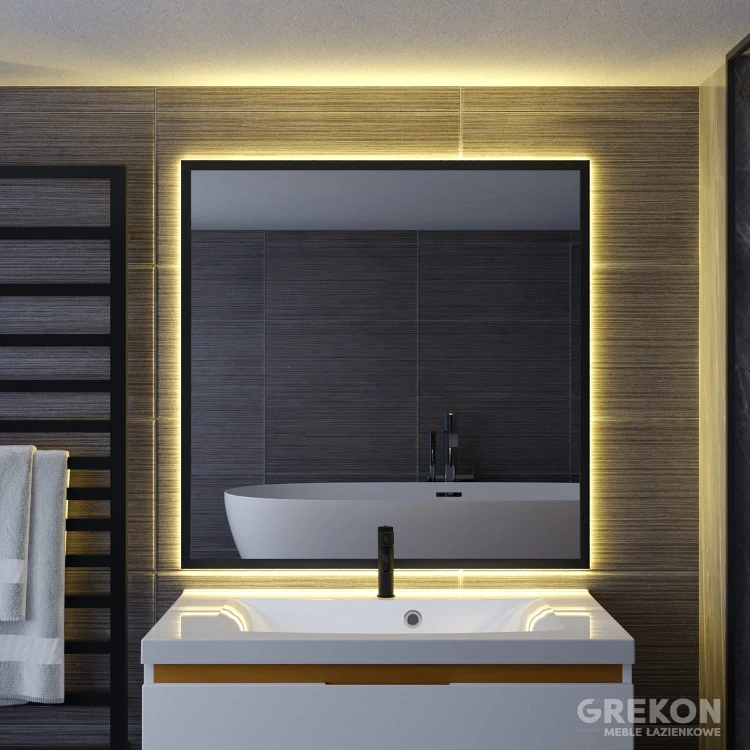 Lustro LED w czarnej aluminiowej ramie 80x80 cm