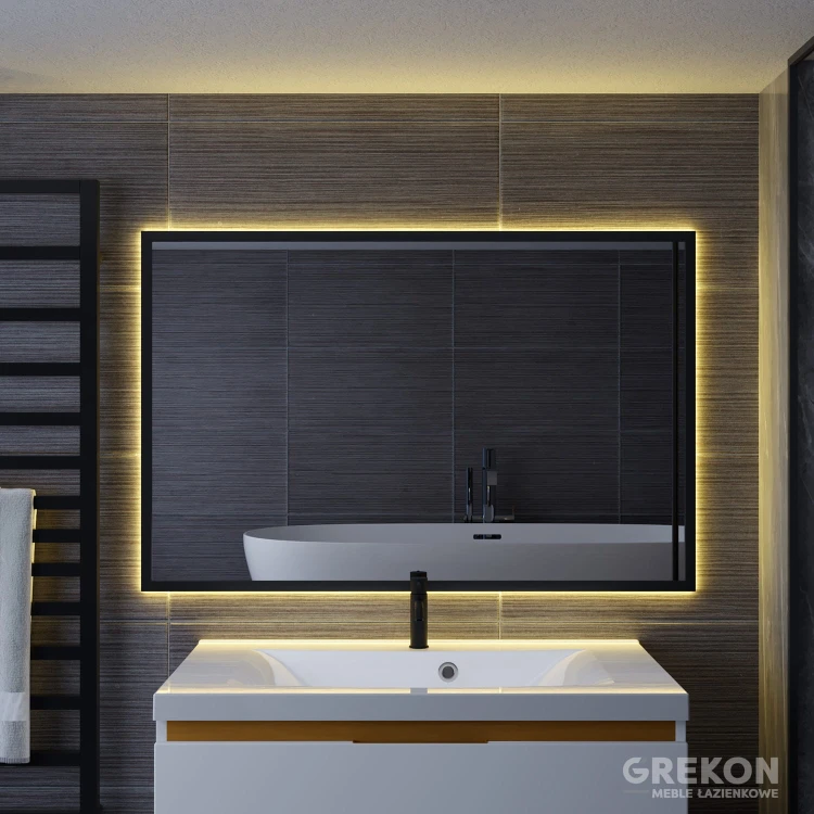 Lustro łazienkowe LED w czarnej półmatowej ramie 100x65 cm