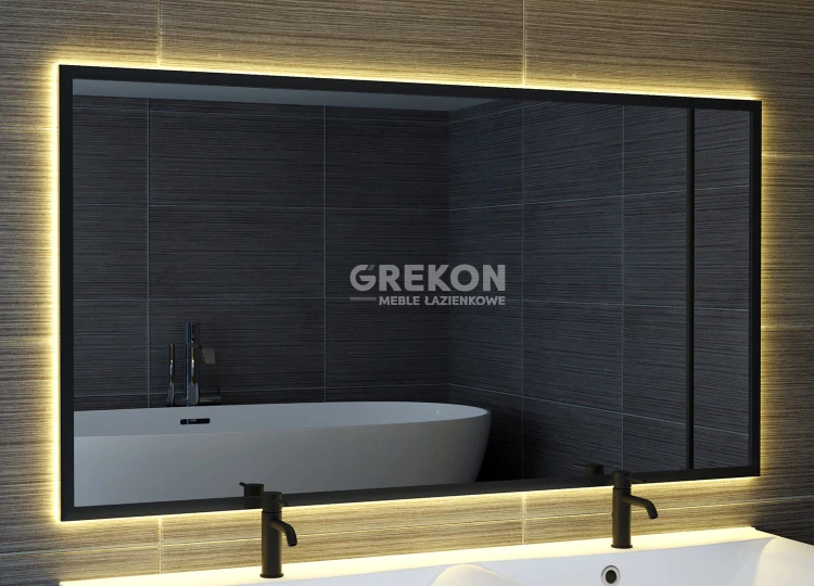 Lustro łazienkowe 120x65 cmw czarnej aluminiowej ramie