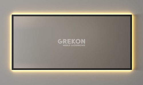 Lustro łazienkowe 140x65 cm w czarnej aluminiowej ramie, podświetlanie LED