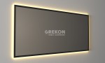 Prostokątne lustro łazienkowe 140x65 w czarnej aluminiowej ramie z podświetleniem LED