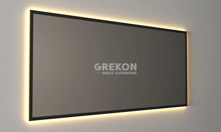 Prostokątne lustro łazienkowe 140x65 w czarnej aluminiowej ramie z podświetleniem LED