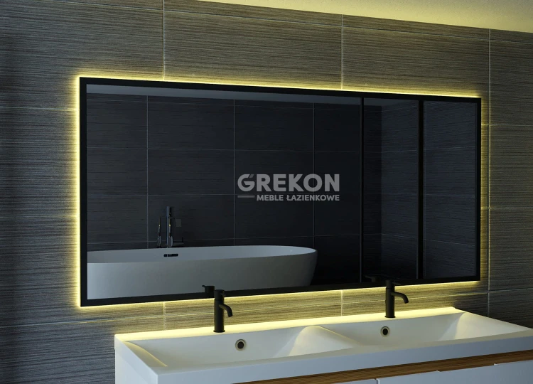 Lustro do łazienki z podświetleniem LED i czarną aluminiową ramą