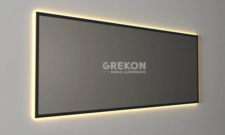 Nowoczesne i stylowe lustro z oświetleniem LED w czarnej aluminiowej ramie