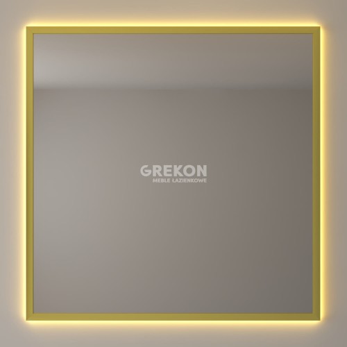 Lustro łazienkowe 80x80 cm złota rama, podświetlenie LED