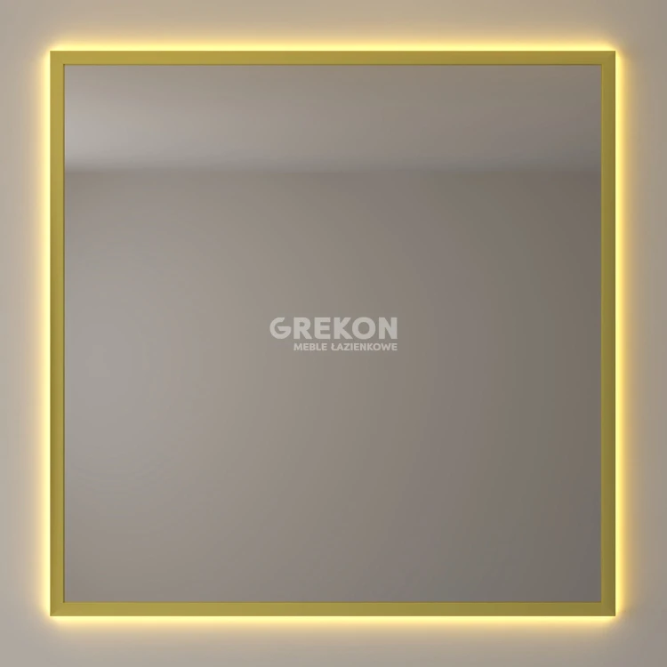 Lustro łazienkowe 80x80 cm złota rama, podświetlenie LED