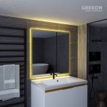 Lustro łazienkowe 80x80 cm w złotej ramie z nowoczesnym oświetleniem LED