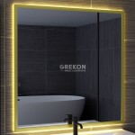 Eleganckie lustro łazienkowe 80x80 cm, złota aluminiowa rama oraz podświetlenie LED
