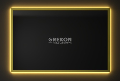 Lustro łazienkowe z złotej aluminiowej ramie z podświetleniem LED.