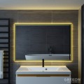 Lustro łazienkowe w aluminiowej złotej ramie z podświetleniem LED