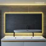 Eleganckie lustro łazienkowe w złotej aluminiowej ramie z oświetlenie LED