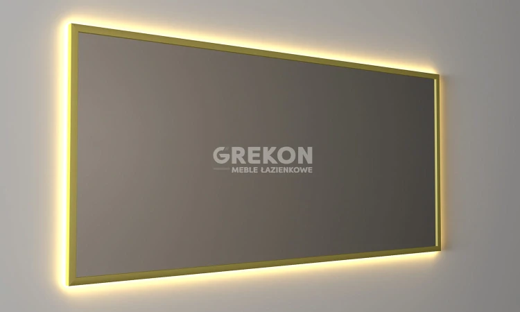 Nowoczesne i eleganckie podświetlanej lustro w złotej aluminiowej ramie