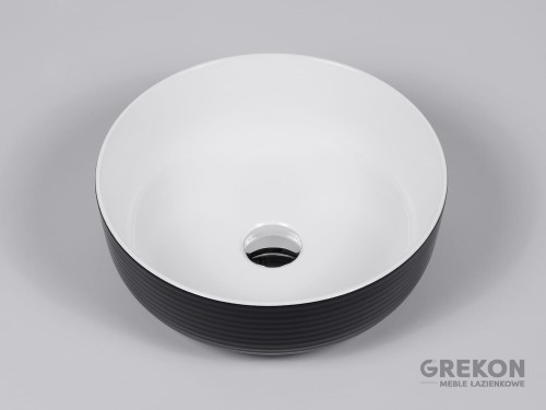 Czarno biała ceramiczna umywalka z frezem