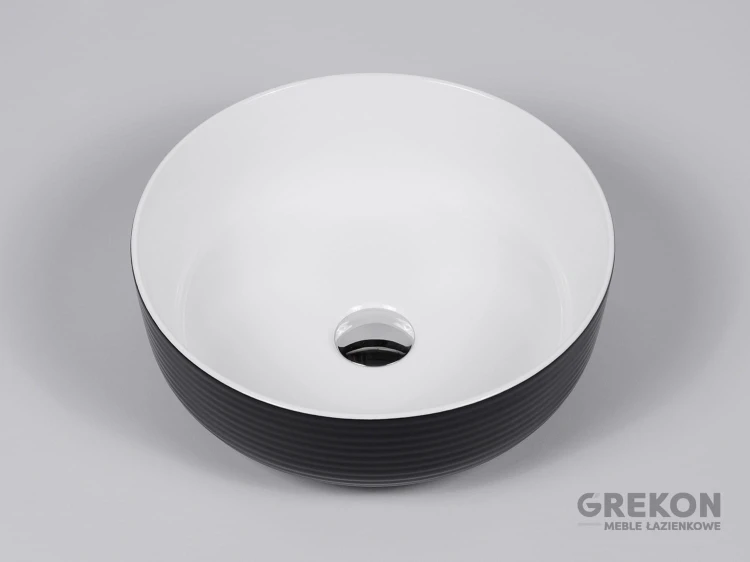 Czarno biała ceramiczna umywalka z frezem