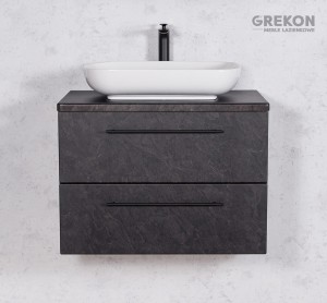 Szafka łazienkowa grafitowa 80cm NEGRA z umywalką białą