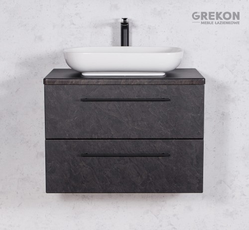 Szara szafka łazienkowa 80 cm z białą ceramiczną umywalką