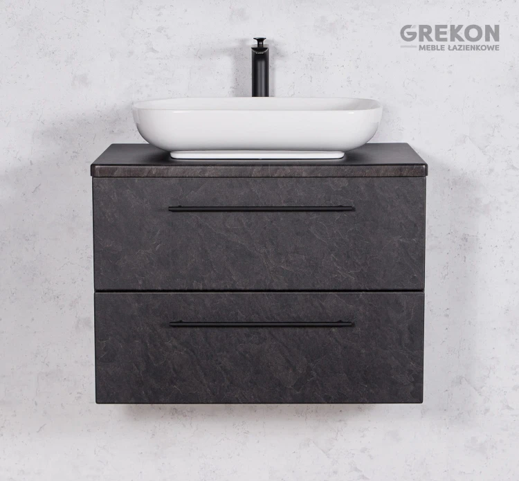 Szara szafka łazienkowa 80 cm z białą ceramiczną umywalką