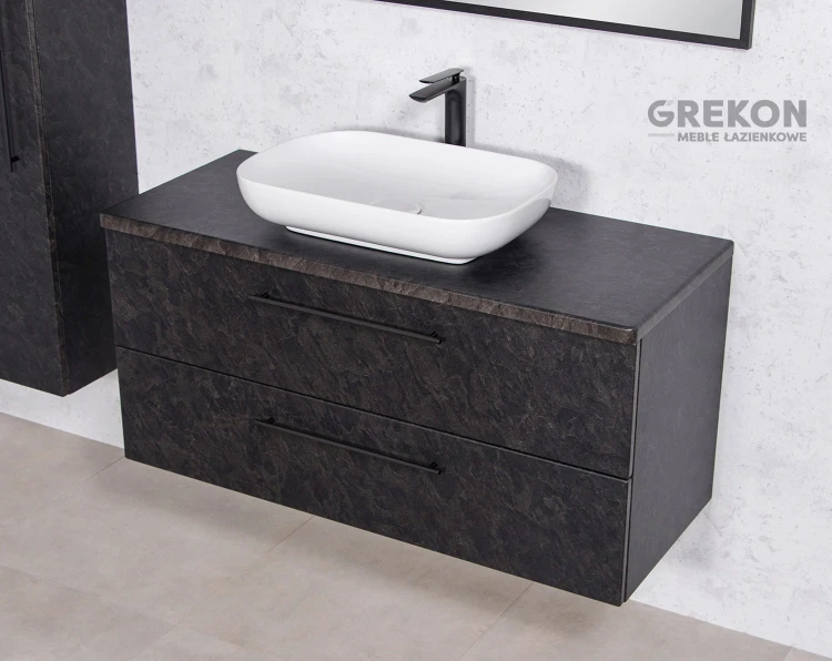 Szafka łazienkowa 120 cm grafitowa z białą ceramiczną umywalką