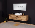 Pakowna szafka łazienkowa w matowym kolorze naturalnego dębu z białą ceramiczną umywalką seria Fokus New Loft