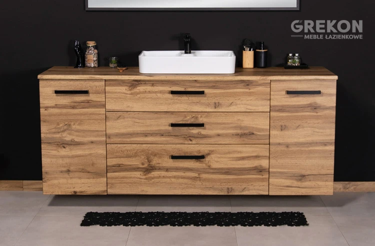 Elegancka szafka łazienkowa 180 cm w matowym kolorze naturalnego dębu